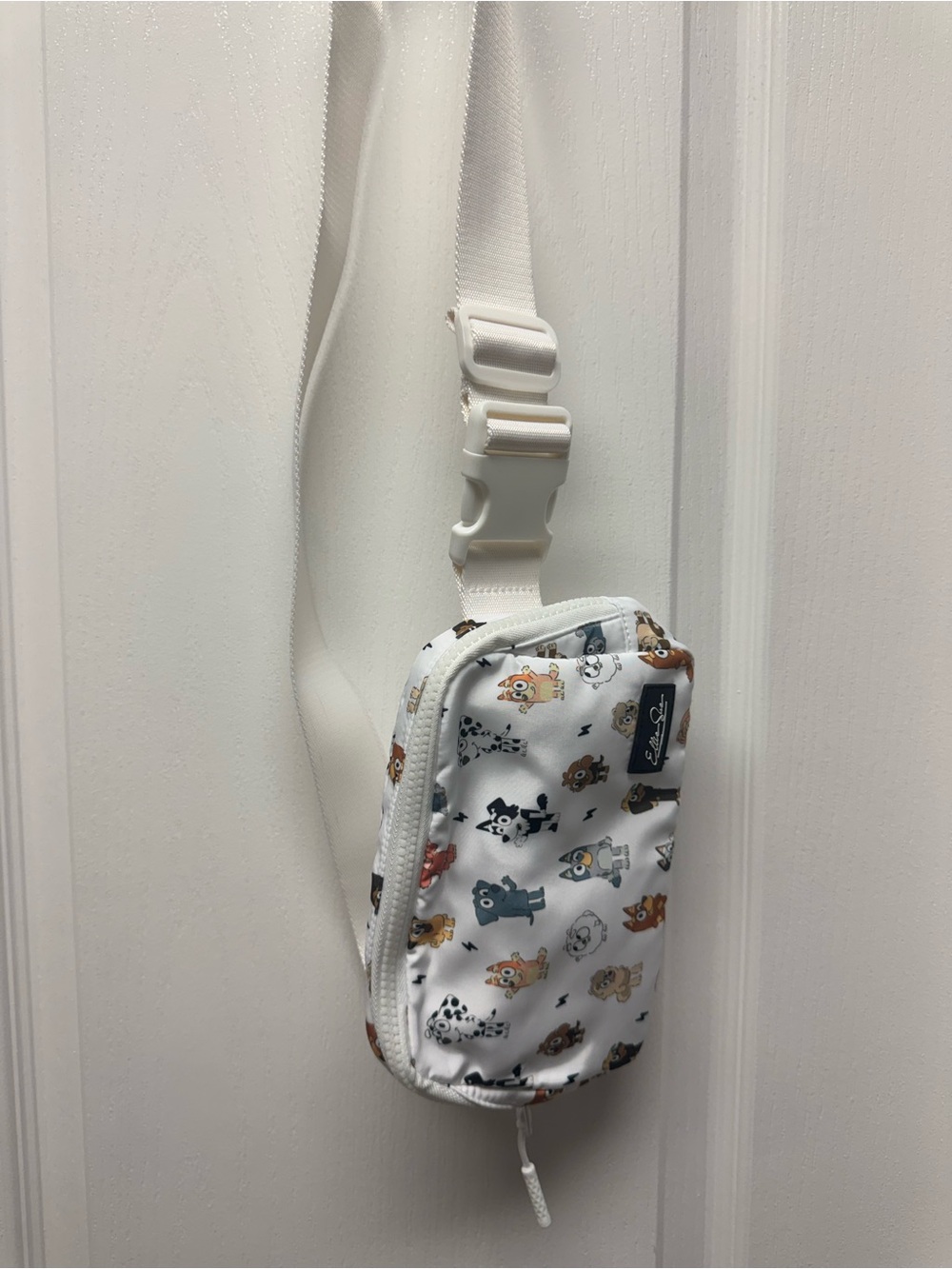 White Bluey Print Crossbody Belt bag with Adjustable Strap